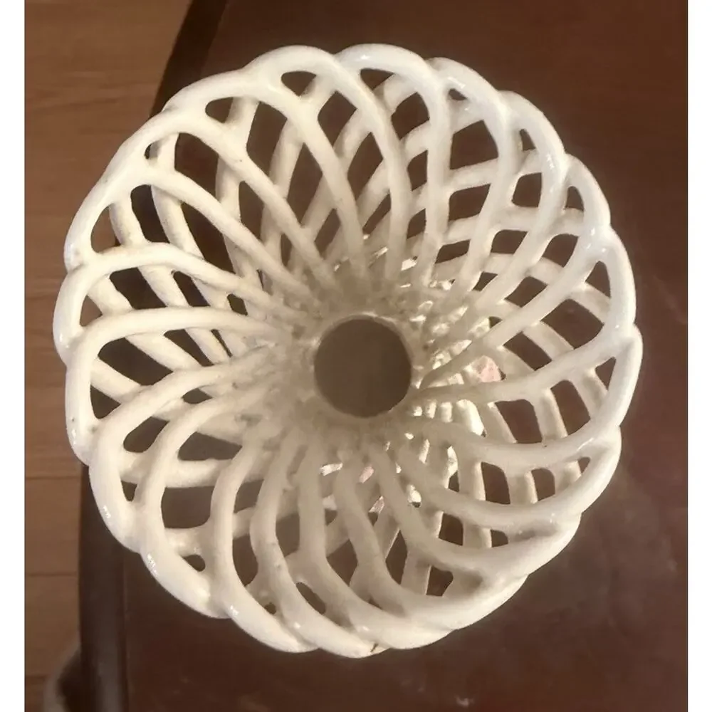 VINTAGE Porcelain Basket Weave Vase Flowers White 3568/67